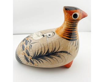 Vintage Tonala Mexicaanse volkskunst handgeschilderde aardewerk vogel. Jaren 70-80