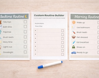 Tabla de rutinas para niños pequeños imprimible, horario visual de mañana y hora de dormir para niños de 2 a 7 años, tabla de tareas, horario visual para autismo y TDAH, descarga instantánea