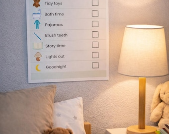Tabla imprimible de rutina para la hora de dormir, horario visual para niños de 2 a 7 años, tabla para la hora de dormir de niños pequeños, horario visual para autismo y TDAH, descarga instantánea en PDF.