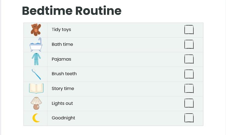 Bedtime Routine Chart Printable for Kids – Toddler & Preschool Visual ...