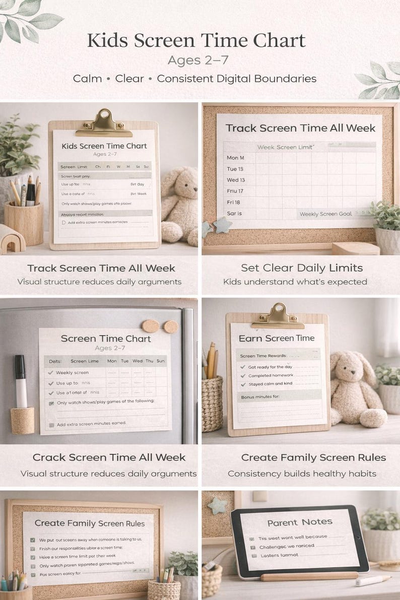 Sticker Chart Screen Time Kids Screen Time Chart Printable, Toddler Screen Time Tracker Ages 2-7 ...