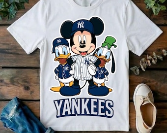 Mickey Mouse & Friends Yankees Shirt, Cartoon Baseball Team Tee, Disney Style Graphic T-Shirt