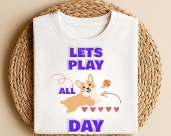 Let's Play All Day Corgi T-Shirt, Dog Lover Youth Tee