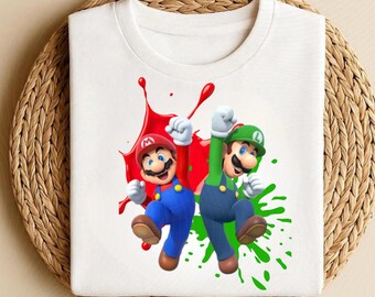 Retro Gamer Brothers T-Shirt – Color Splash Cartoon Duo Shirt – Unisex Gaming Gift