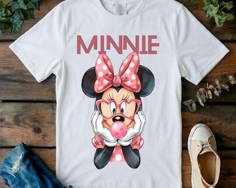 Disney Minnie Happy Valentine’s Day T-Shirt,  Minnie With Heart Sunglasses And Bubblegum Love Shirt,