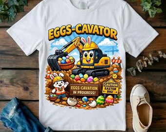 Eggs-Cavator Excavator Easter Shirt - Kids Easter Egg Hunting Tee