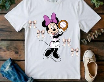 Minnie Mouse Baseball Shirt, Softball Lover Gift, Girly Sports Graphic T-Shirt
