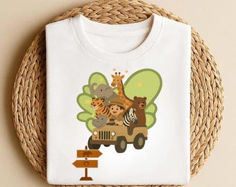 Safari Animals Kids T-Shirt – Bear Tiger Elephant Zebra Giraffe Cartoon Shirt
