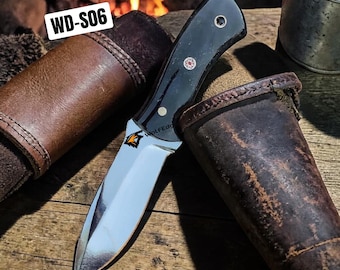 Western Cowboy Knife with Pancake Leather Sheath | D2 Steel Blade, Buffalo Horn Handle, Handmade EDC Hunting Knife,  Ideal Gift For Him