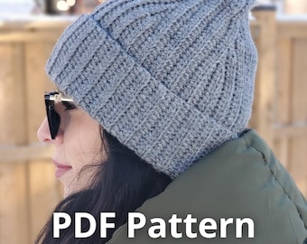 Ribbed Crochet Beanie Pattern PDF – Marilou Hat, Warm Knit-Look Hat