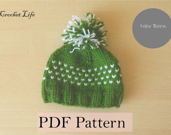 Newborn photo prop Baby Pompon Hat PDF knitting pattern