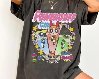 Komfort Farben Powerpuff Girls T-Shirt, Retro Cartoon T-Shirt, 90er Jahre Stil T-Shirt, Powerpuff Girls T-Shirt, Vintage Cartoon T-Shirt