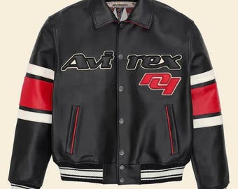 Unisex Premium Avirex Cowhide Leather Bomber Jacket – Varsity Biker Streetwear Coat, Gift for Him