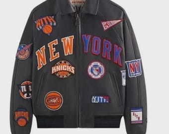 Avirex x Kith New York Varsity Jacket Genuine Cowhide Leather Vintage Streetwear Bomber Jacket Luxury Basketball Fashion Gift for Men