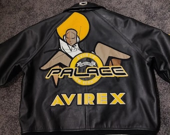 Avirex x Palace Zomby Genuine Cowhide soft Leather Bomber Jacket  Patchwork Varsity Streetwear Coat Gift for poppa