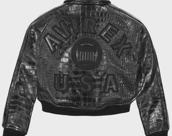 Avirex USA Cropped Icon Women’s Black Genuine Cowhide Leather Bomber Jacket  Luxury Varsity Streetwear Fashion Coat Gift for Her