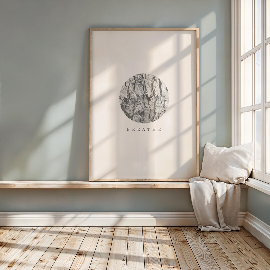 Calming Tree Drawing Calming Beige Tree Bark Printable Art Circle Polaroid Breathe Artwork ...