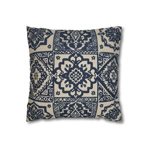 Taie d'oreiller carrée en polyester filé, motif floral marine