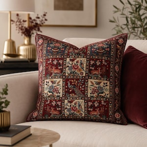 Funda de almohada otomana con estampado de retazos vintage, funda de almohada cuadrada / funda de cojín decorativa estilo boho marroquí.