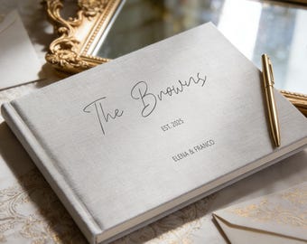 Libro de firmas de boda minimalista, libro de firmas de lino personalizado, libro de firmas para recepción de boda, álbum de boda elegante, recuerdo de boda