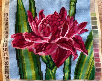 Collection D'Art Needlepoint Canvas #5486 – Stitched Tropical Floral Botanical on Zweigart Canvas