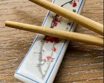 Vintage Porcelain Chopstick Rests – Blue Plum Blossom Chinoiserie (Set of 5)