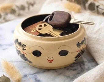 Japanese Kokeshi Doll Face Bowl Vintage Yamanaka