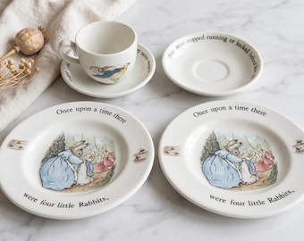 Vintage Wedgwood Peter Rabbit Mini Nursery Set - 4" Plates, Cup & Saucer