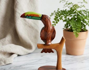 Vintage Hand Carved and Painted Wooden Toucan Figurine Folk
