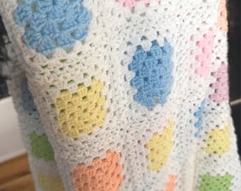 Handmade Pastel Granny Square Baby Blanket - Cozy Nursery Gift