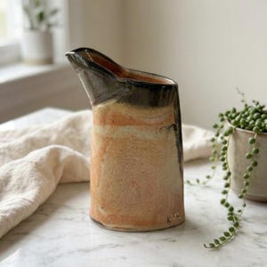 Signed Lenore Studio Art Pottery Pitcher - Earthy 6" Ceramic Creamer or Vase