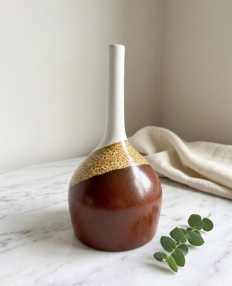 Vintage Studio Pottery Bud Vase | Earthy Tri-color Foam Glaze | Signed ...