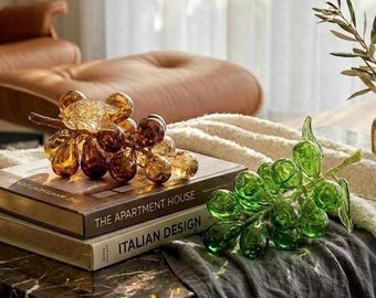 Vintage-Style Hand-Blown Glass Grapes Cluster