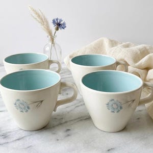 Set of 4 MCM Teacups – Atomic Turquoise Blue Cornflower Design
