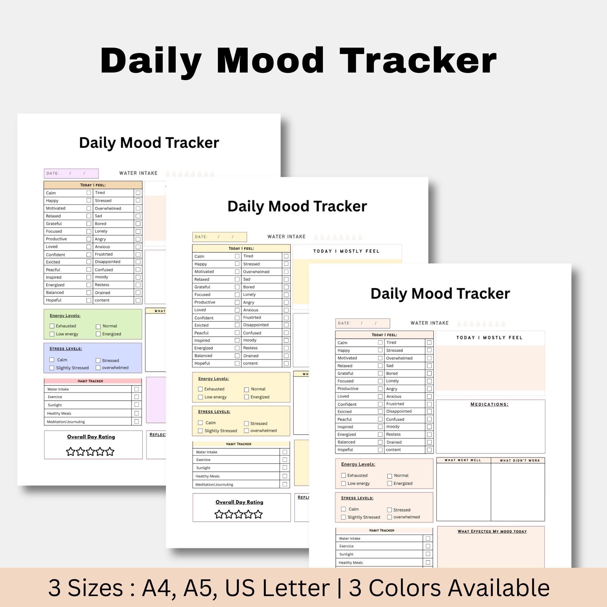 Printable Daily Mood Tracker, Printable Mood Planner, Emotion Tracker ...