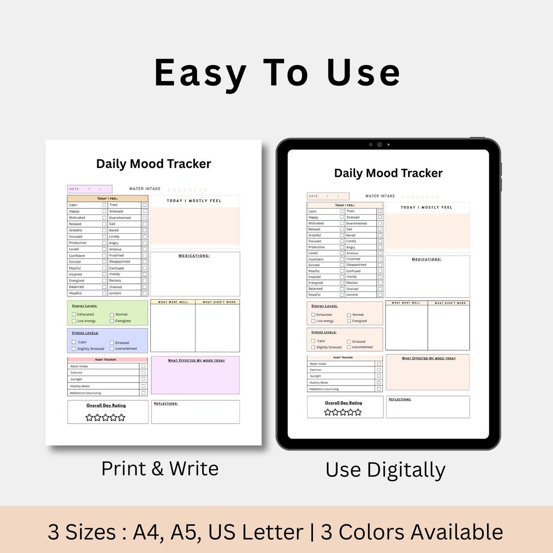 Printable Daily Mood Tracker, Printable Mood Planner, Emotion Tracker ...