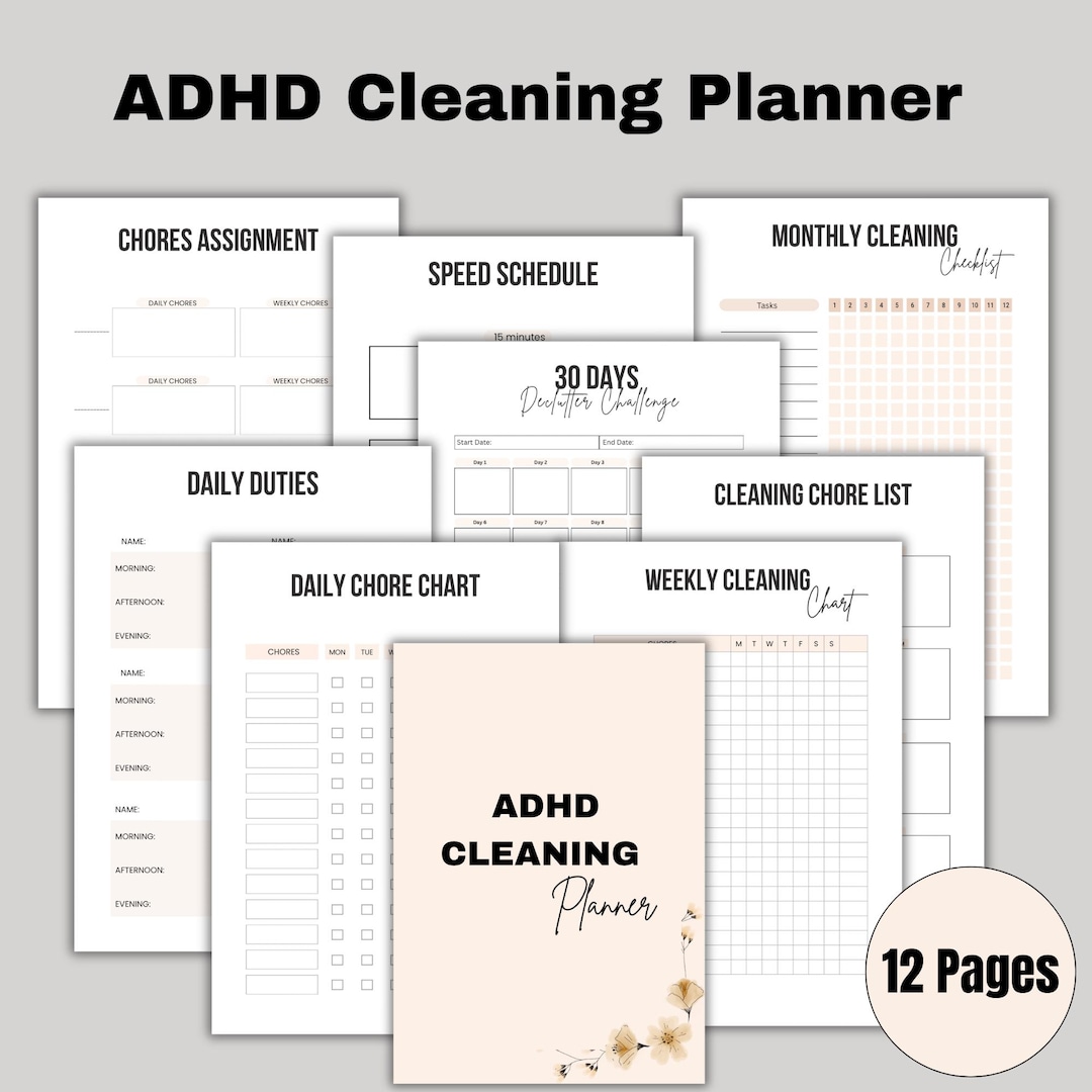 ADHD Cleaning Planner, Printable Chore Chart, Daily Weekly Monthly ...