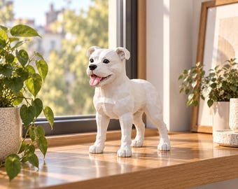 Low Poly American Bulldog Sculpture – 3D Printed Modern Dog Figurine (White/Black)