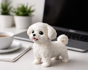 Maltipoo Dog Low Poly Sculpture, 3D Printed Figurine, Modern Pet Decor, Cake Topper