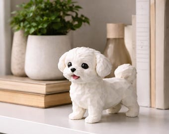Maltipoo Dog Low Poly Sculpture, 3D Printed Figurine, Modern Pet Decor, Cake Topper