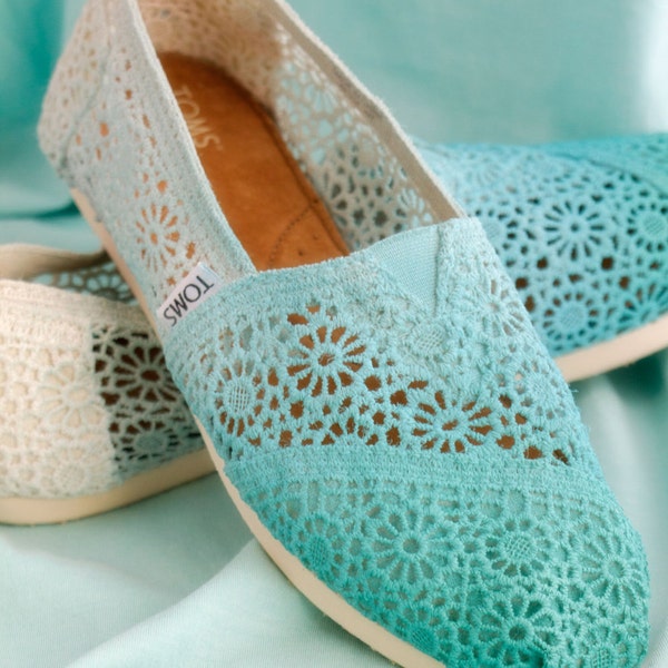 Custom Crochet Blue Ombre TOMS Shoes
