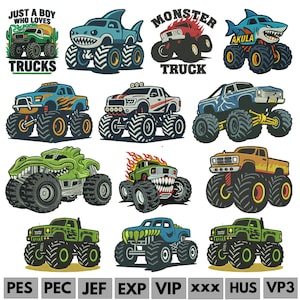 Monster Truck Machine Embroidery Designs Dino Monster Truck Embroidery Designs T-Rex Machine Embroidery File Monster Trucks Pes File 5+Sizes