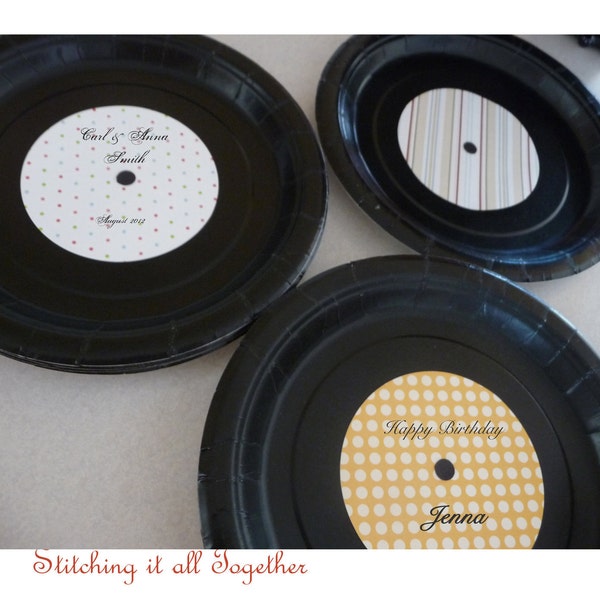 Set of 8 Party Plates - Record look-a-like 7" Party Plates - Customizable - Personalized - Party - Wedding