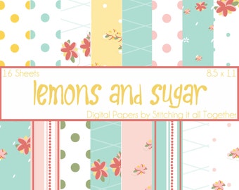 Lemons and Sugar Digital Paper Pack - 16 Digital Sheets