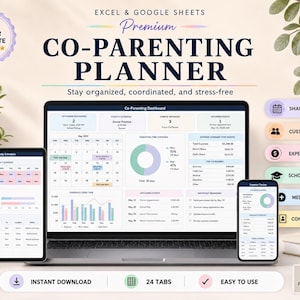 Co-Parenting Planner Spreadsheet for Google Sheets Excel Tracker for divorced parents custody expenses child support