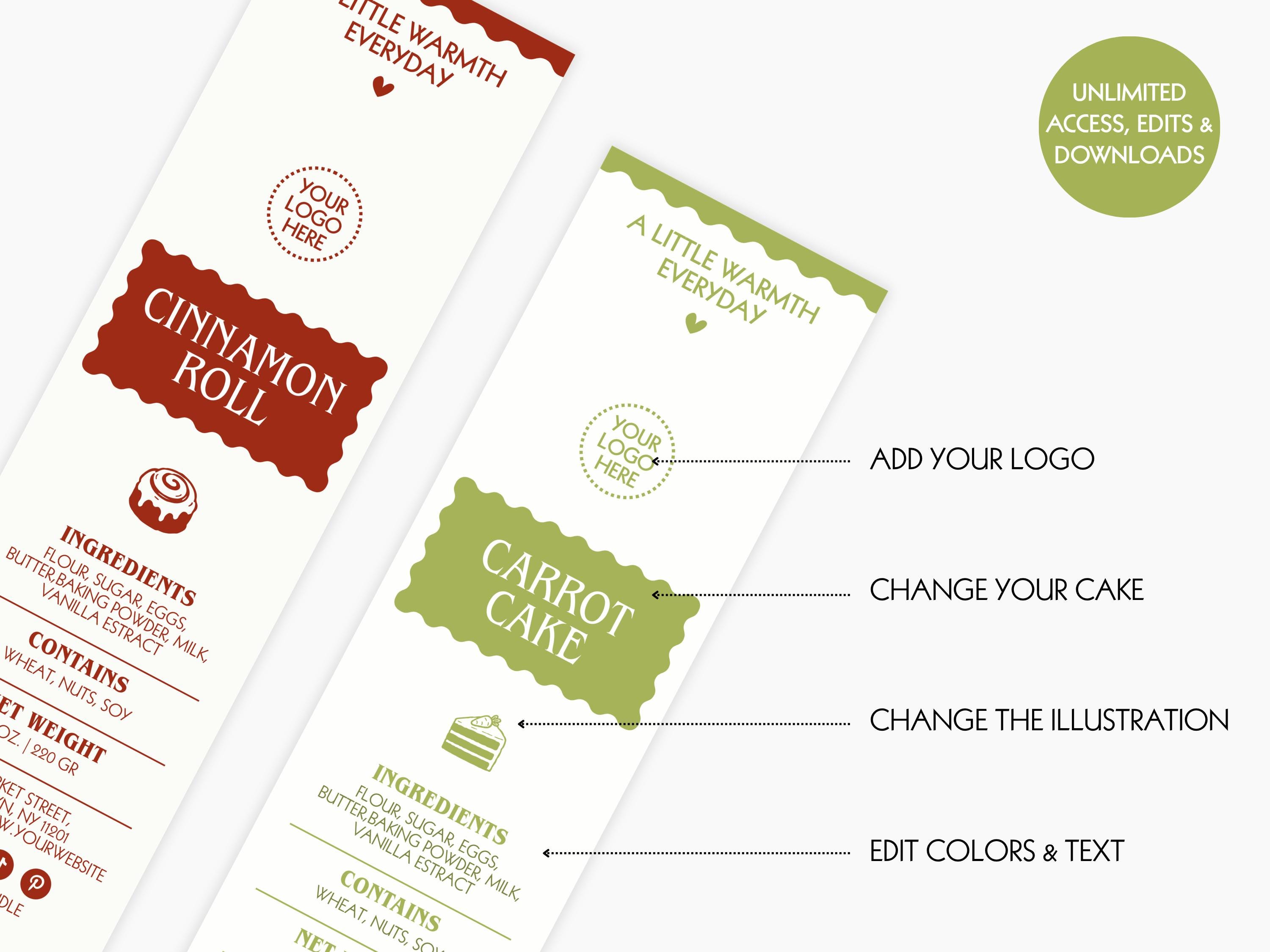 Editable Mini Cake Tin Label, Bakery Business Canva Template (2