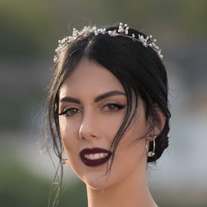 Acessório de cabelo de casamento, joias de noiva de prata, capacete de noiva, videira de cabelo de noiva, coroa de cabelo, capacete de pérola, pedaço de cabelo de noiva Boho