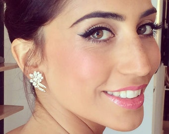 Bridal Earrings, Pearl Wedding Earrings, Rhinestone Earrings, Silver Bridal Jewelry, Cluster Earrings, Crystal Stud Earrings, Drop Earrings