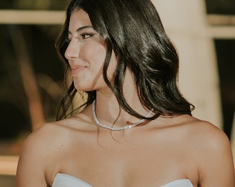 Collana da tennis, collana da sposa, collana di diamanti, regalo di gioielli da sposa, collana a strati, girocollo da sposa con strass, collana da tennis con zirconi cubici - Italia