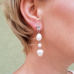 Long freshwater pearl earrings, Long Pearl Earrings, Baroque pearl earrings, Pearl Dangle, Bridesmaids pearl earrings Gift for Girlfriend